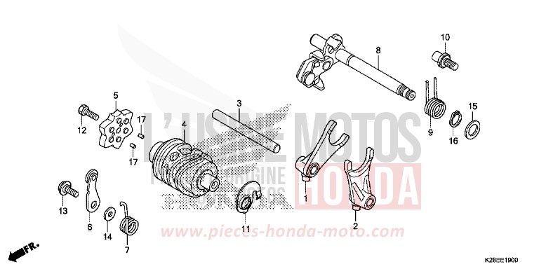 BARILLET DE SELECTION de CRF125F "Petites Roues" EXTREME RED (R292) de 2022
